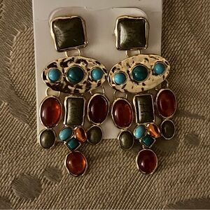Fashion Jewelry Blue and Brown Dangle Earrings